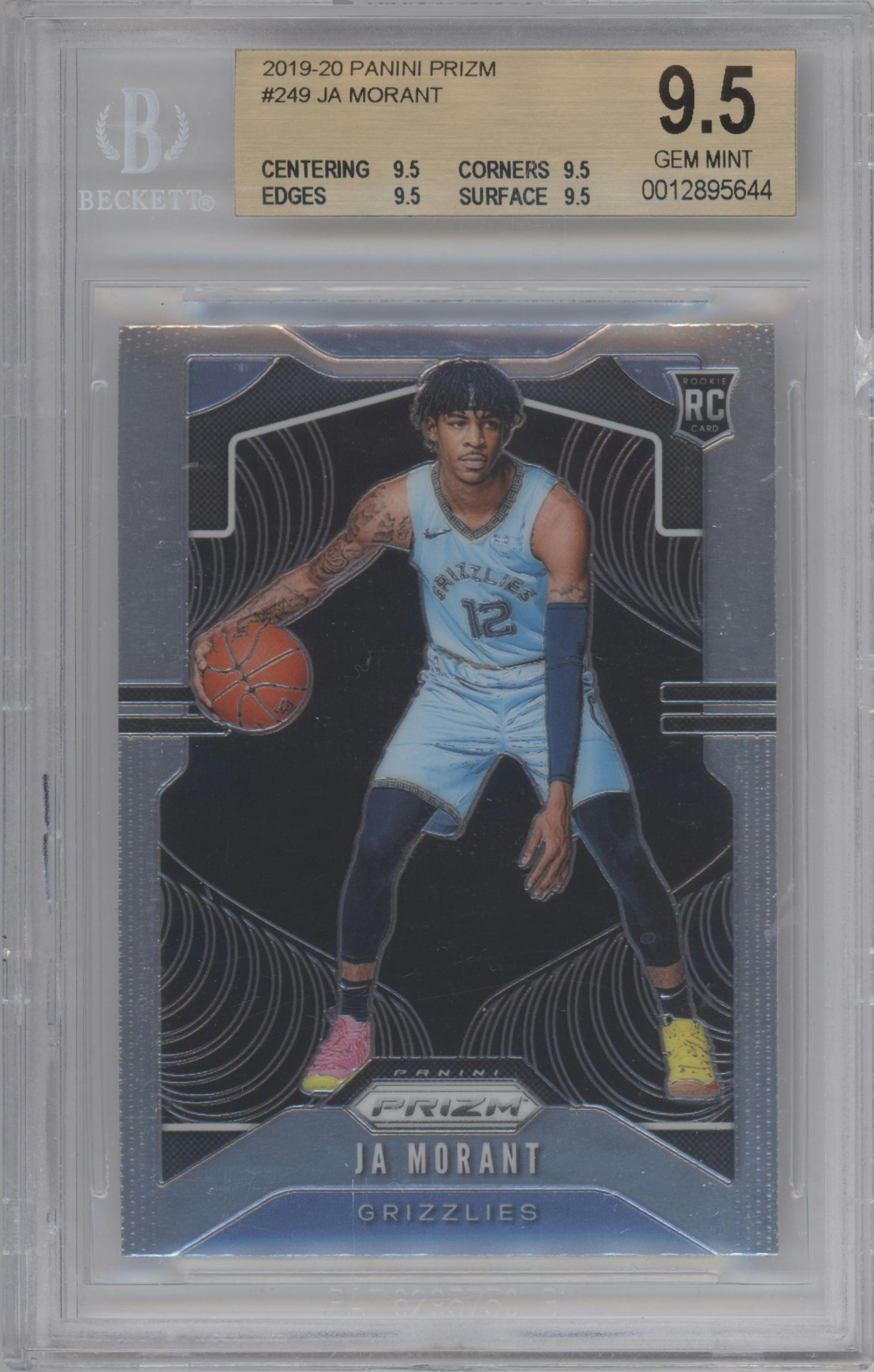 Ja Morant from the 2019-20 Panini Prizm set graded by Beckett and given an overall grade of 9.5.