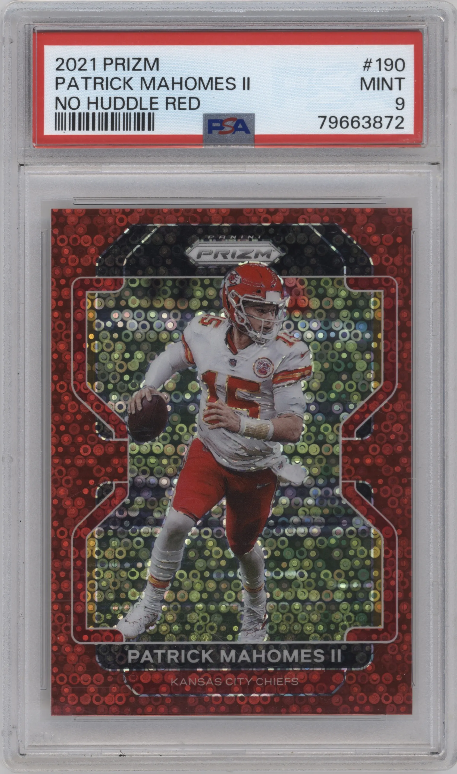 2021 Panini Prizm Patrick Mahomes II No Huddle Red #190 PSA 9