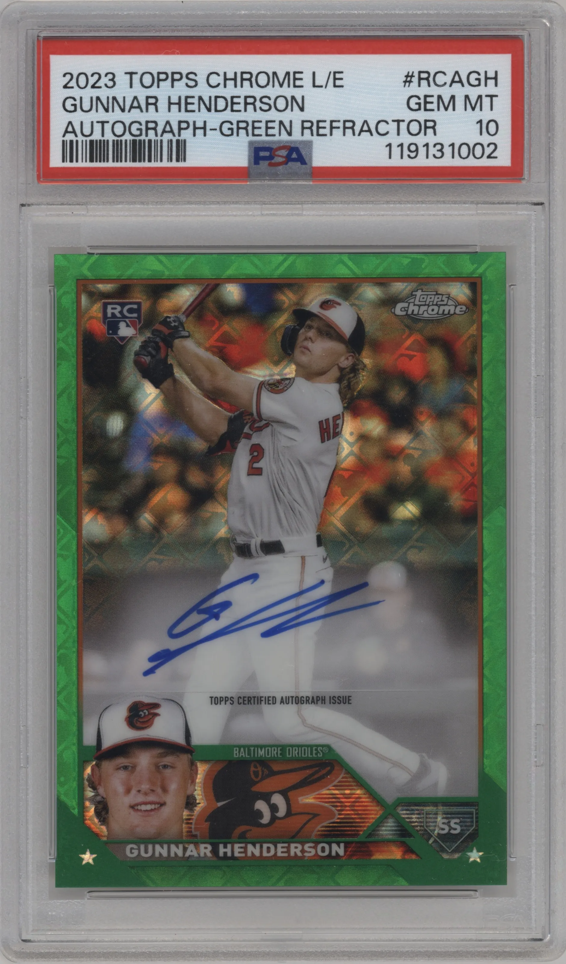 2023 Topps Chrome Logofractor Edition Chrome Auto Gunnar Henderson Green Refractor #RCA-GH PSA 10