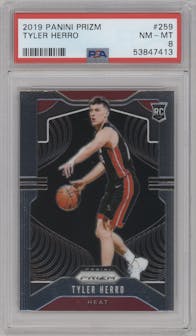 Tyler Herro from the 2019-20 Panini Prizm set graded by PSA and given an overall grade of 8.