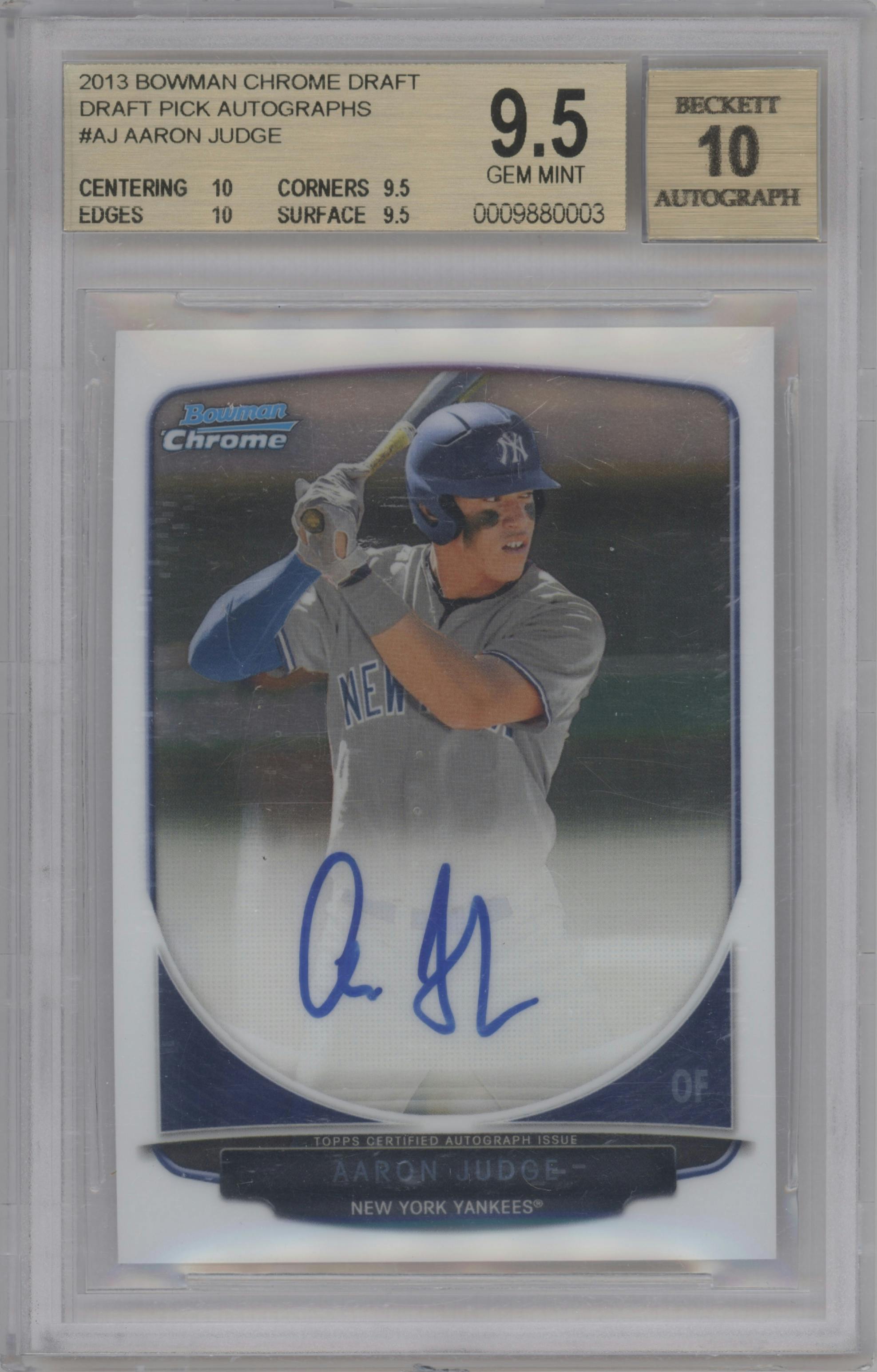 Aaron Judge from the 2013 Bowman Draft Picks & Prospects set graded by Beckett and given an overall grade of 9.5.