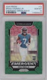Brian Thomas Jr. from the 2024 Panini Prizm set featuring a Green Wave parallel graded by PSA and given an overall grade of 10.