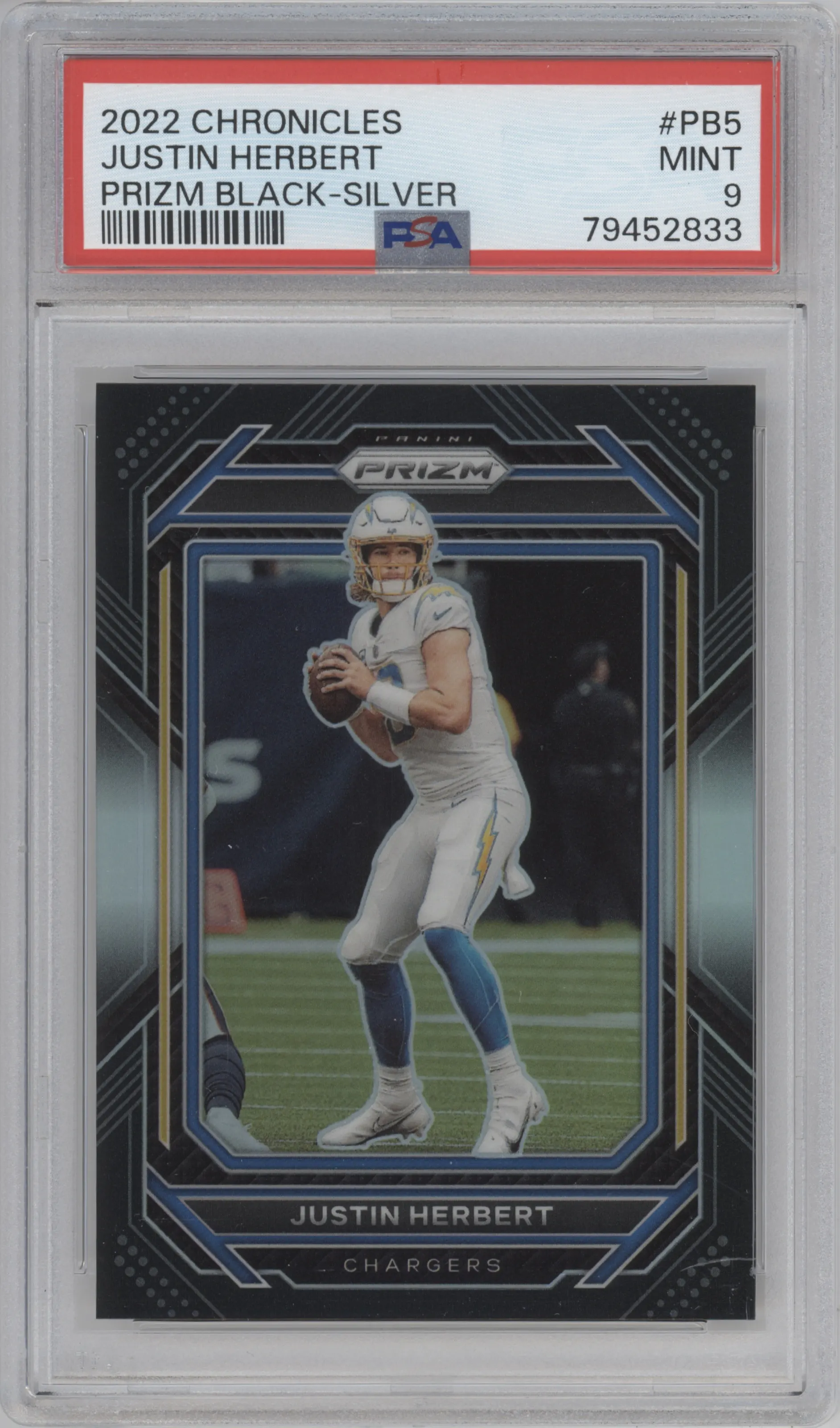 2022 Panini Chronicles Prizm Black Justin Herbert Silver PSA 9