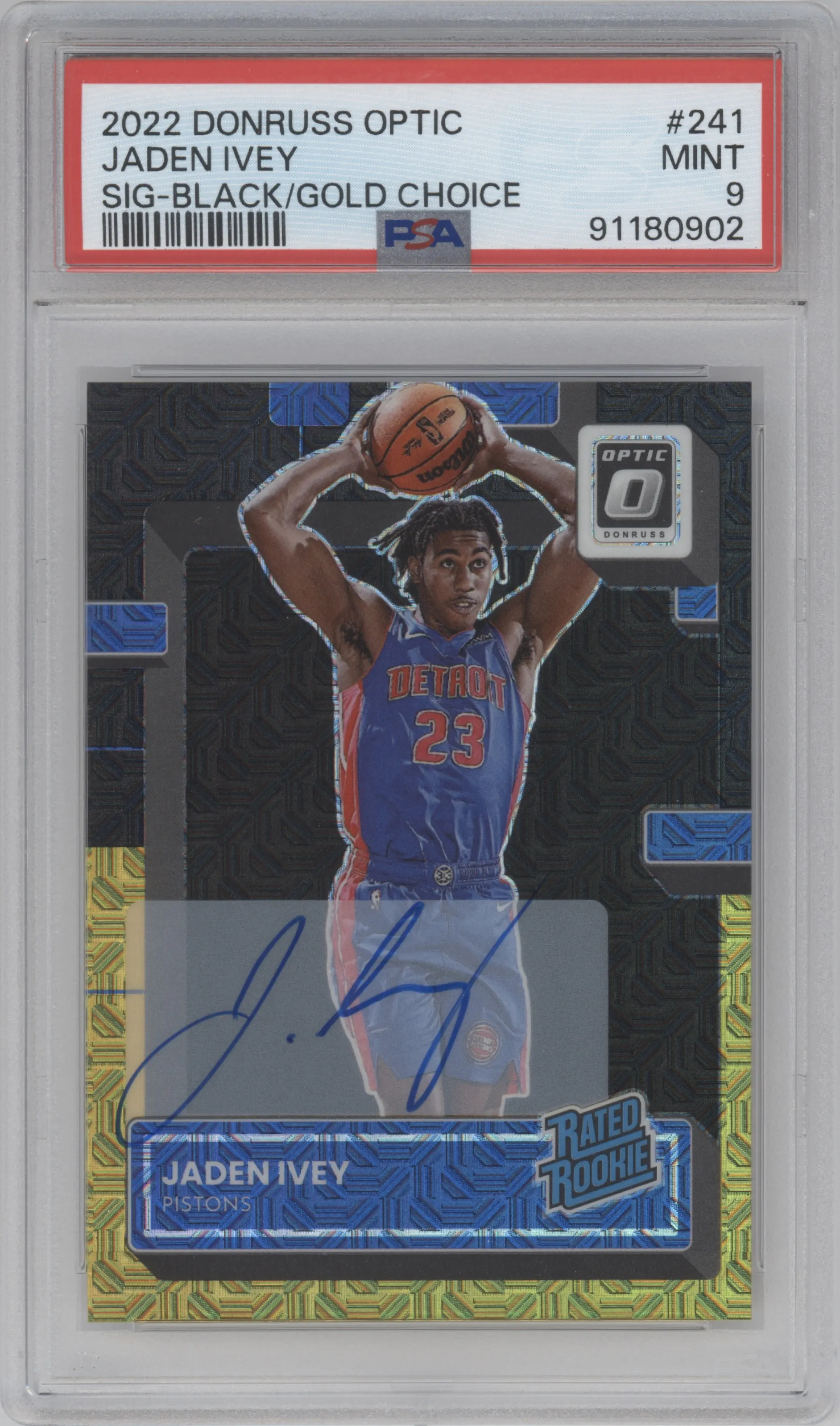 2022 Panini Donruss Optic Rtd.Rke.Sig. Jaden Ivey Choice Black Gold #241 PSA 9