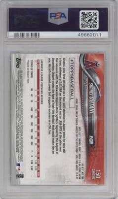 Shohei Ohtani from the 2018 Topps Chrome set featuring a Refractor parallel graded by PSA and given an overall grade of 10.