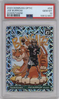 Joe Burrow from the 2023 Donruss Optic set graded by PSA and given an overall grade of 10.