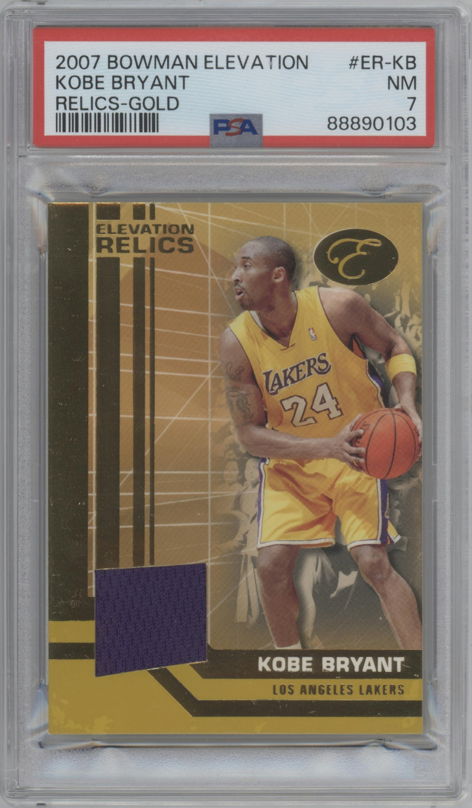 Kobe Bryant from the 2007-08 Bowman Elevation set featuring a Gold parallel graded by PSA and given an overall grade of 7.