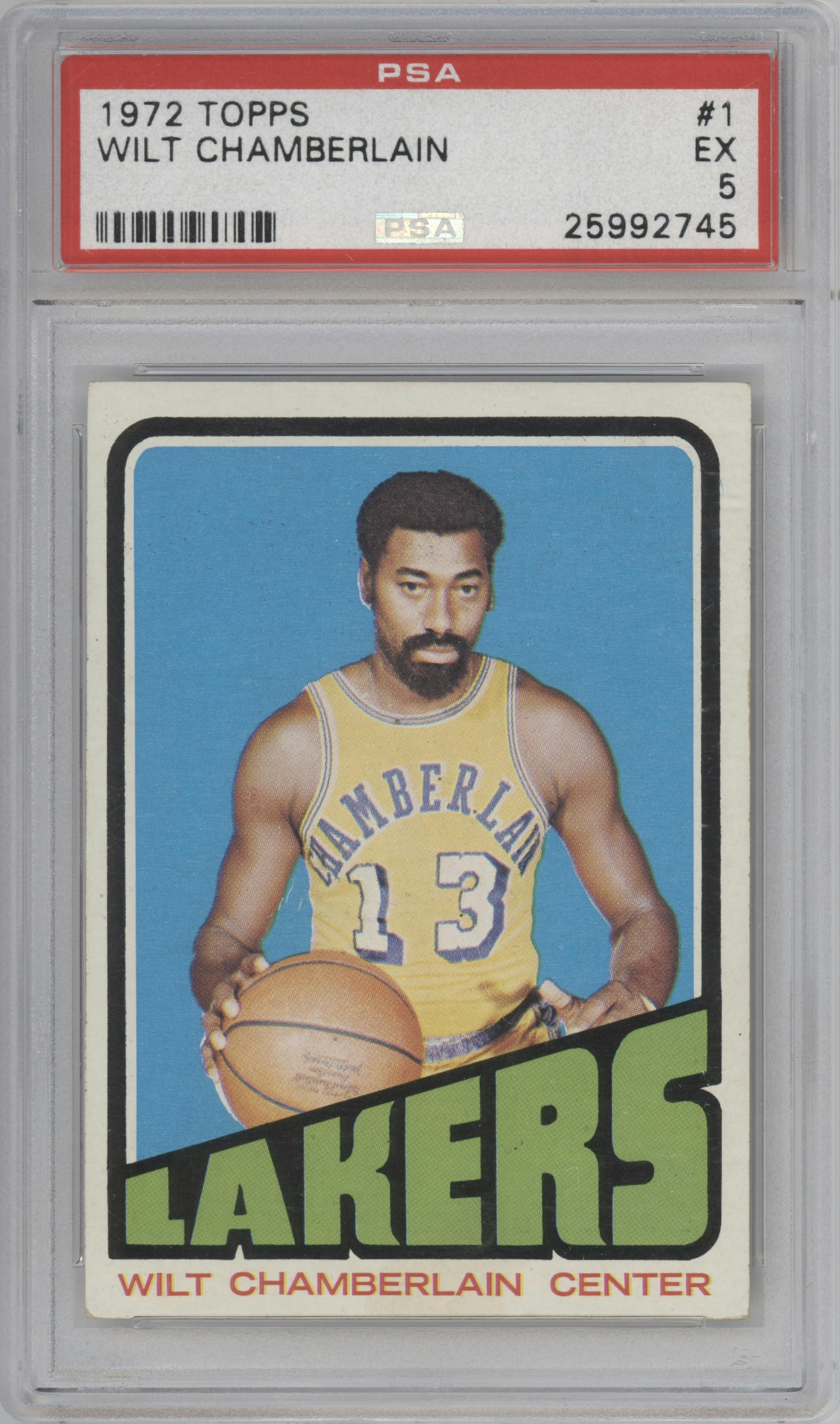 Wilt Chamberlain from the 1972-73 Topps Basketball set graded by PSA and given an overall grade of 5.