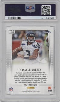 Russell Wilson from the 2012 Panini Prizm set graded by PSA and given an overall grade of 10.