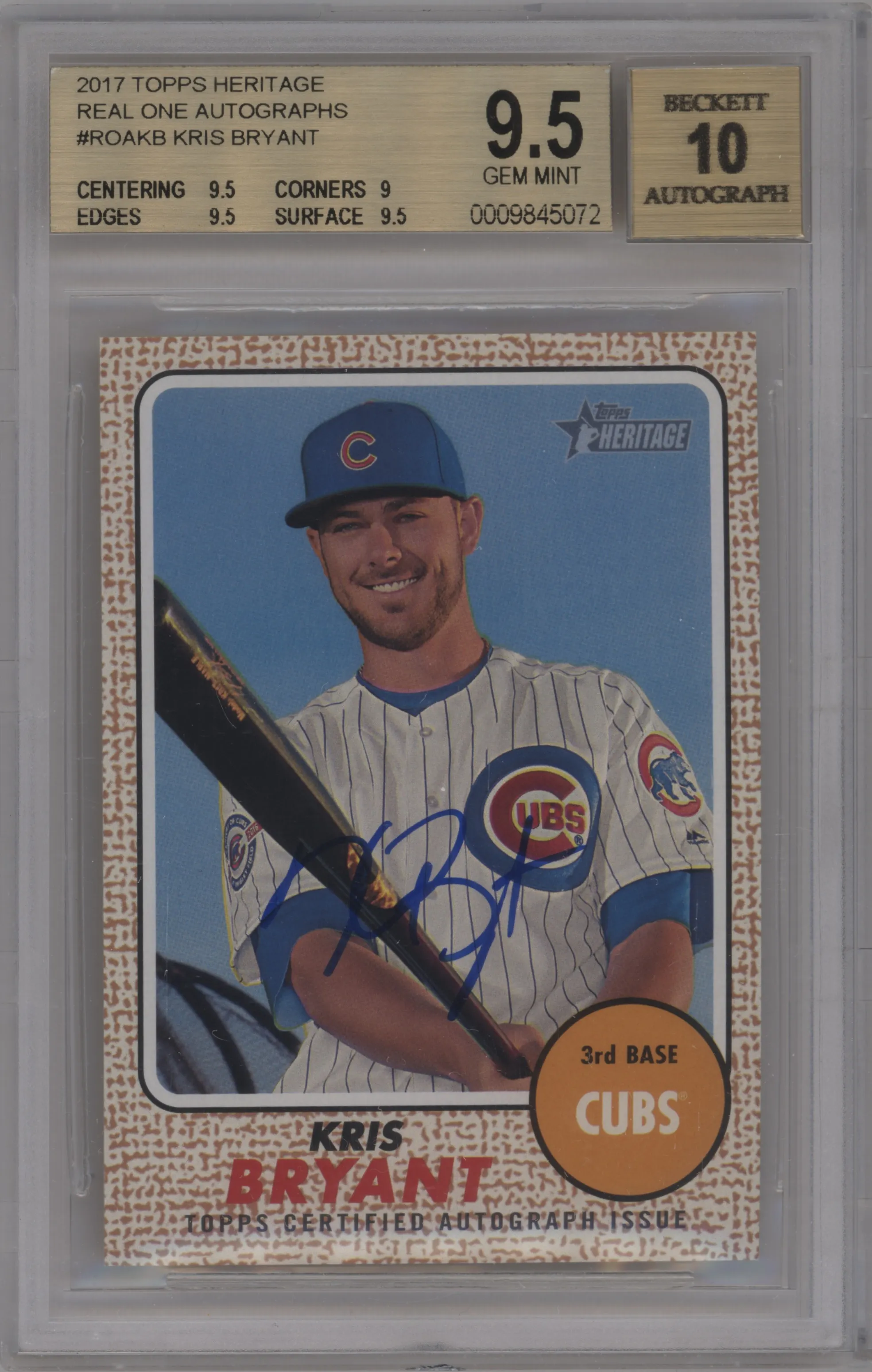 2017 Topps Heritage Real One Auto Kris Bryant #ROA-KB BGS 9.5