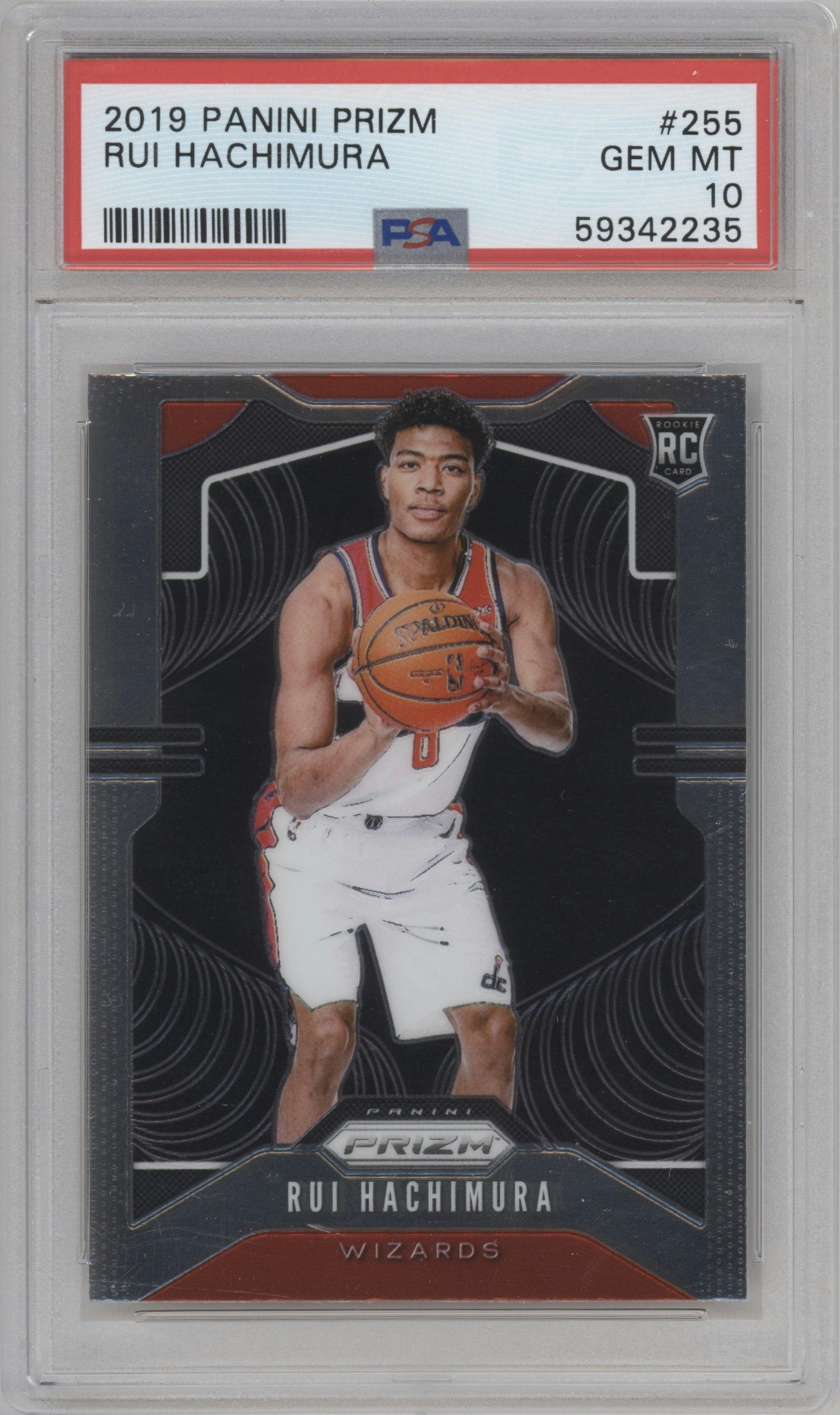 Rui Hachimura from the 2019-20 Panini Prizm set graded by PSA and given an overall grade of 10.