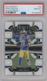 Puka Nacua from the 2023 Panini Select set featuring a White Prizm parallel graded by PSA and given an overall grade of 10.