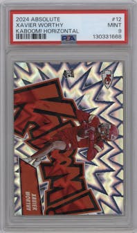 Xavier Worthy from the 2024 Panini Absolute set graded by PSA and given an overall grade of 9.