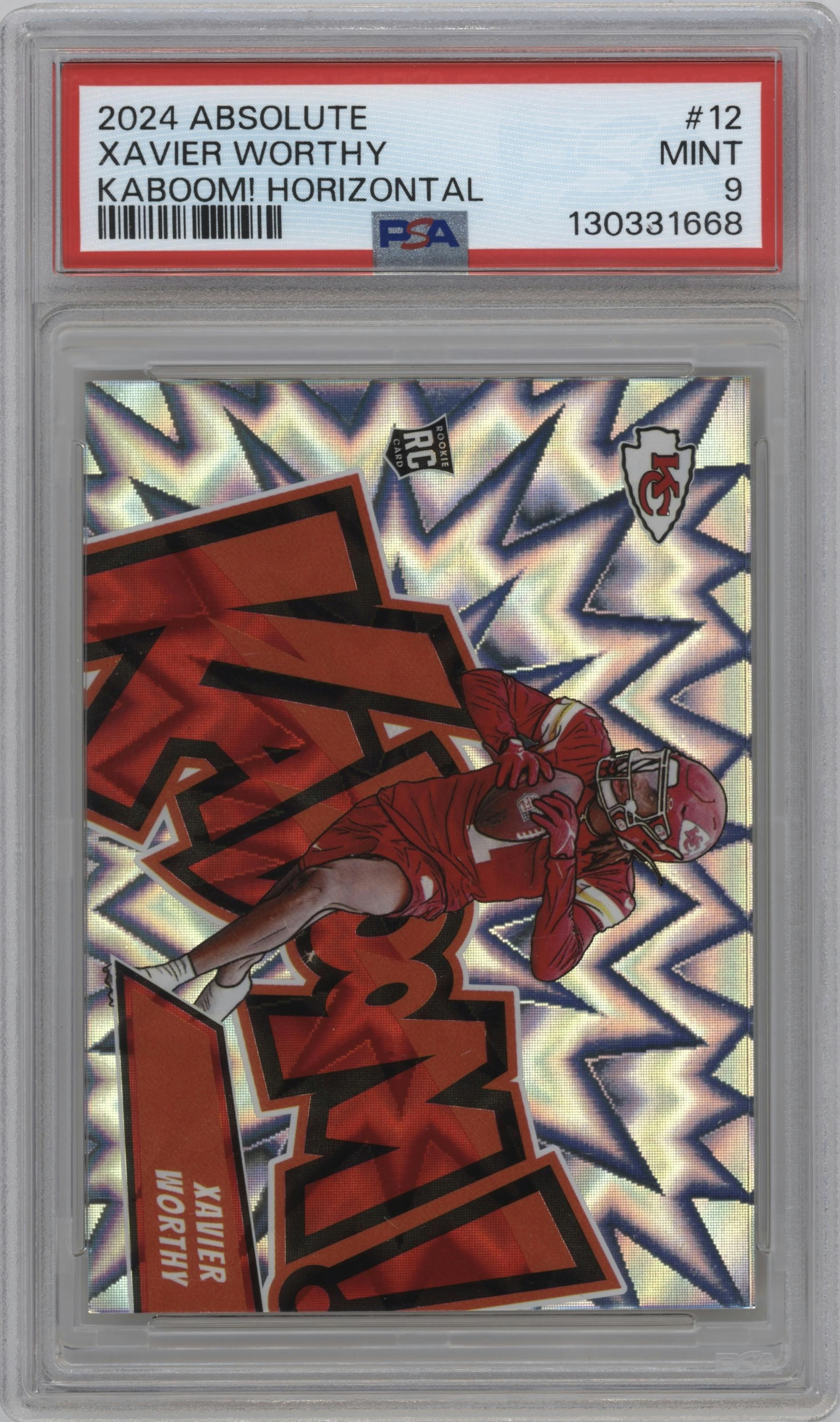 Xavier Worthy from the 2024 Panini Absolute set graded by PSA and given an overall grade of 9.