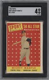Mickey Mantle from the 1958 Topps set graded by SGC and given an overall grade of 4.