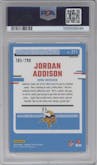 Jordan Addison from the 2023 Donruss Optic set featuring a Aqua parallel graded by PSA and given an overall grade of 10.