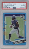 Jordan Addison from the 2023 Donruss Optic set featuring a Aqua parallel graded by PSA and given an overall grade of 10.