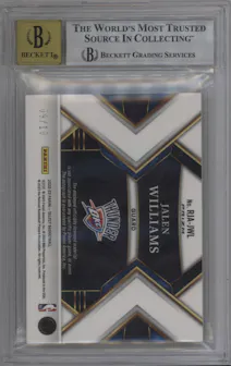 Jalen Williams from the 2022-23 Panini Select set featuring a Gold Disco parallel graded by Beckett and given an overall grade of 9.