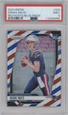 Drake Maye from the 2024 Panini Prizm set featuring a Red White Blue Prizm parallel graded by PSA and given an overall grade of 9.
