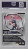 Drake Maye from the 2024 Panini Prizm set featuring a Red White Blue Prizm parallel graded by PSA and given an overall grade of 9.