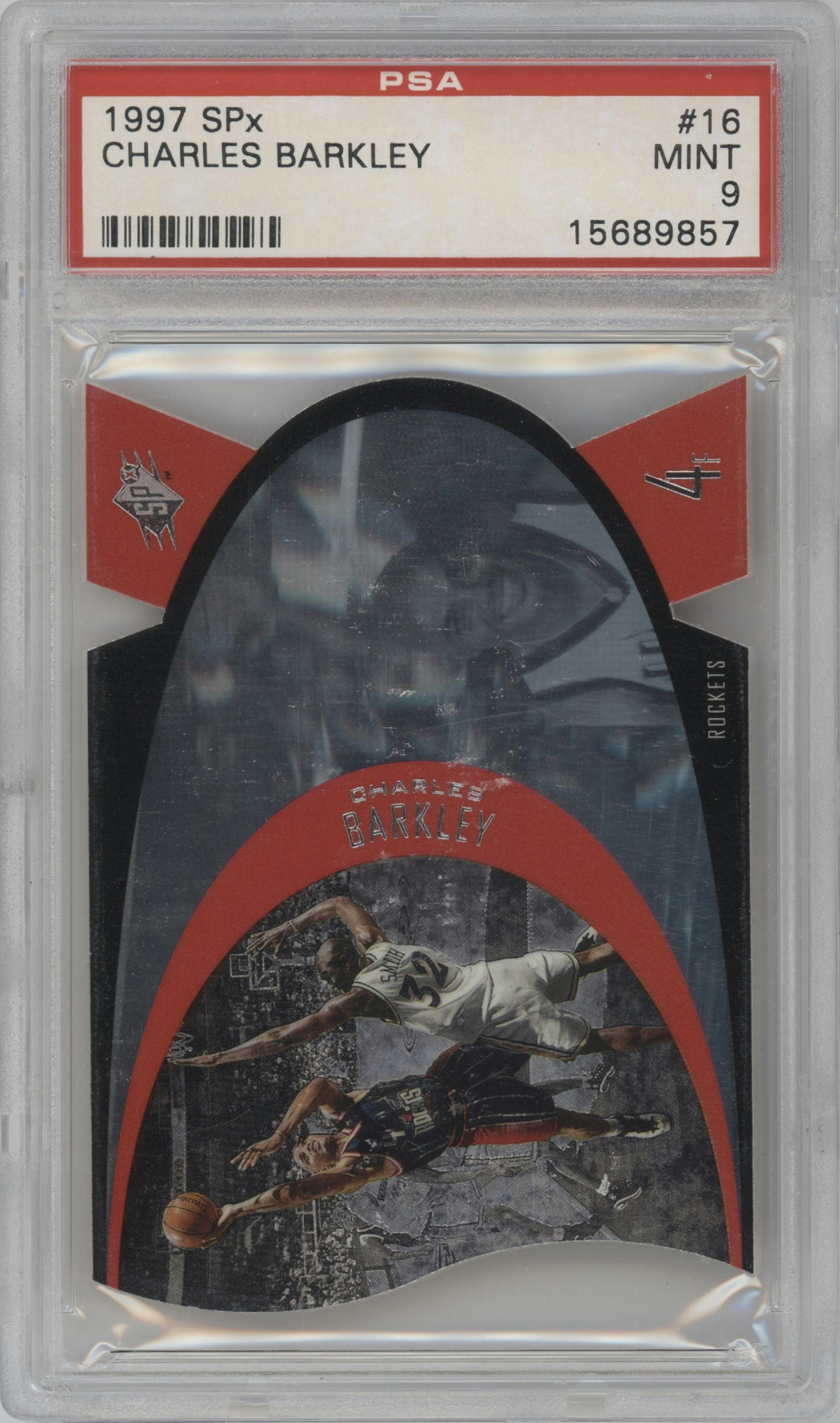 Charles Barkley from the 1997 SPx set graded by PSA and given an overall grade of 9.