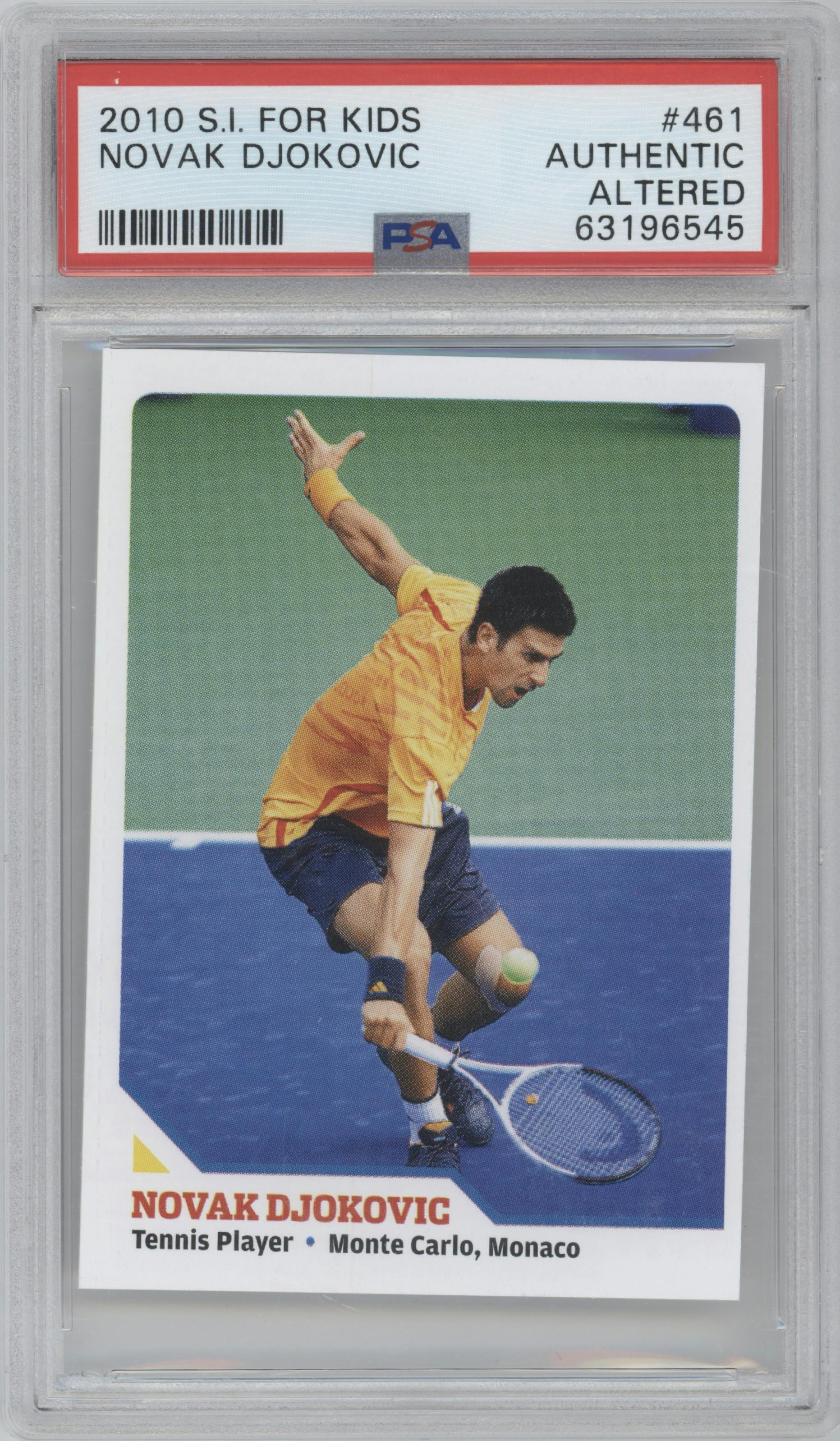 Novak Djokovic from the 2010 Sports Illustrated for Kids set graded by PSA.