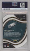 Jalen Hurts from the 2020 Panini Select set featuring a Die-Cut Orange parallel graded by PSA and given an overall grade of 10.