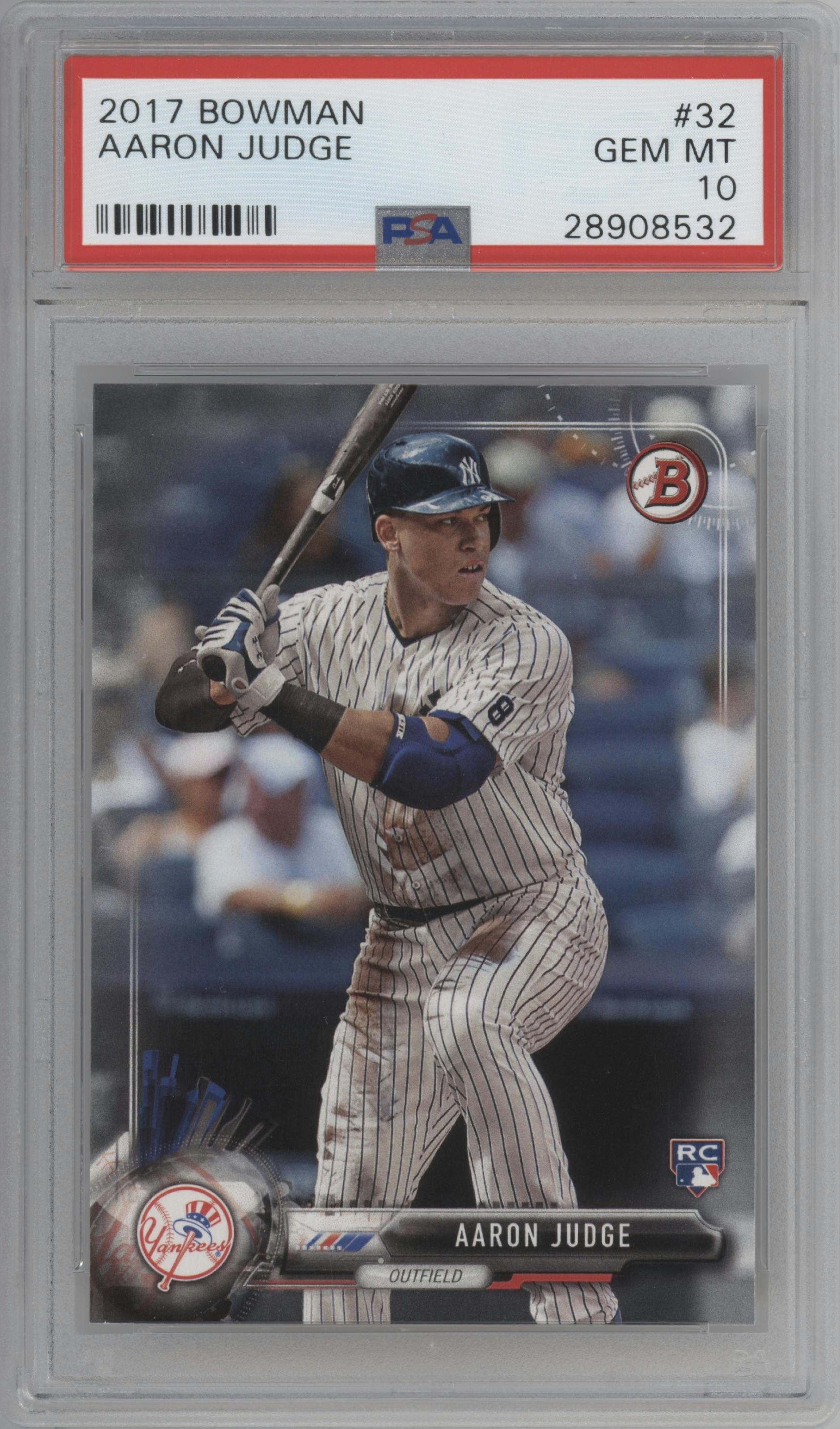 Aaron Judge from the 2017 Bowman set graded by PSA and given an overall grade of 10.