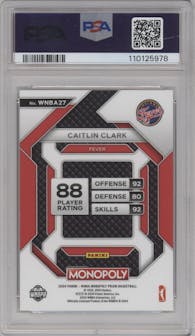Caitlin Clark from the 2024 Panini Prizm Monopoly WNBA set graded by PSA and given an overall grade of 10.