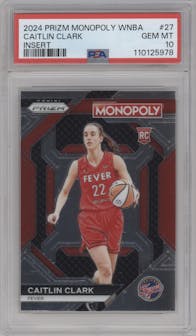 Caitlin Clark from the 2024 Panini Prizm Monopoly WNBA set graded by PSA and given an overall grade of 10.