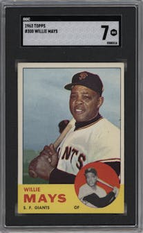 Willie Mays from the 1963 Topps set graded by SGC and given an overall grade of 7.