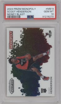 Scoot Henderson  from the 2023-24 Panini Prizm Monopoly set graded by PSA and given an overall grade of 10.