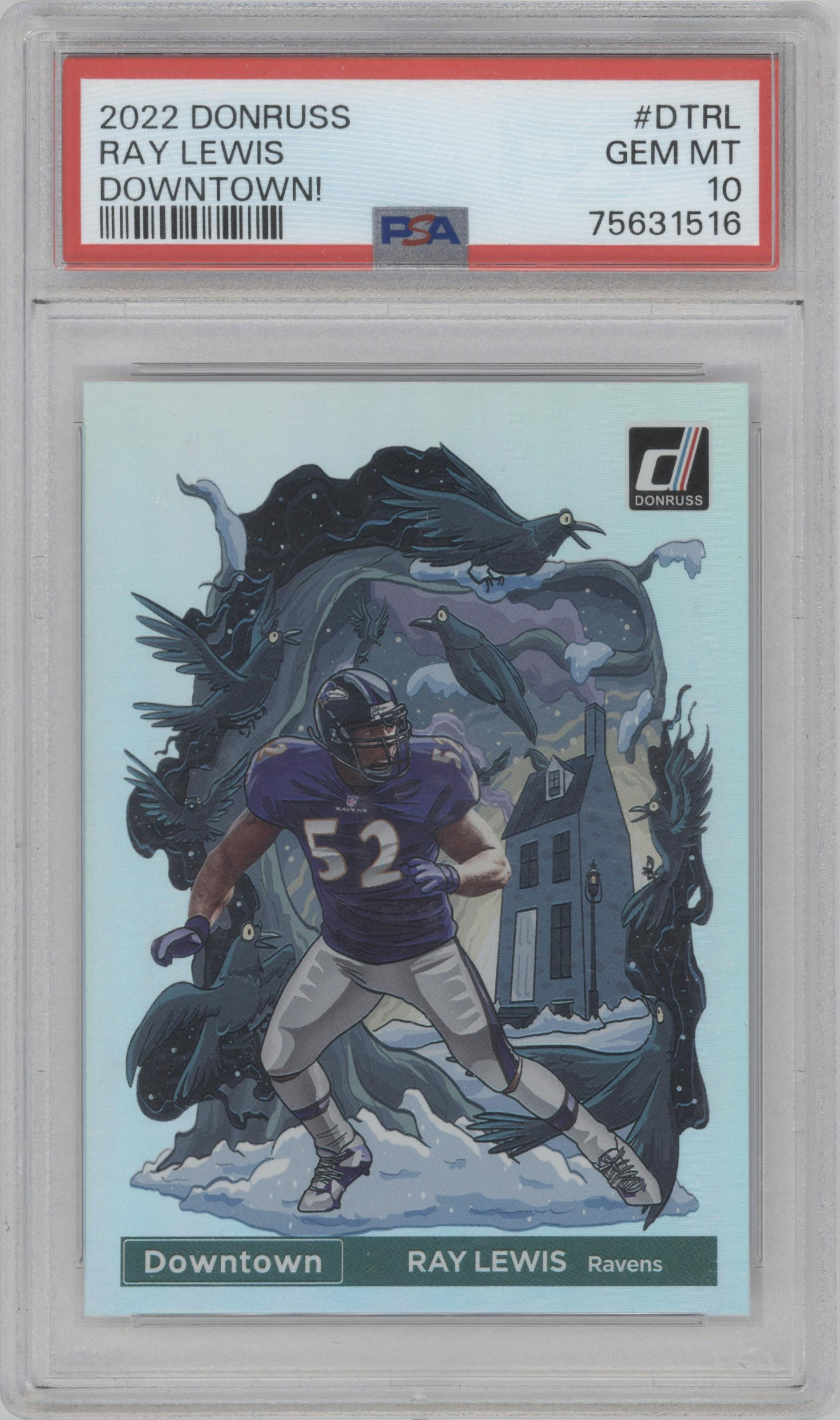 Ray Lewis from the 2022 Panini Donruss set graded by PSA and given an overall grade of 10.