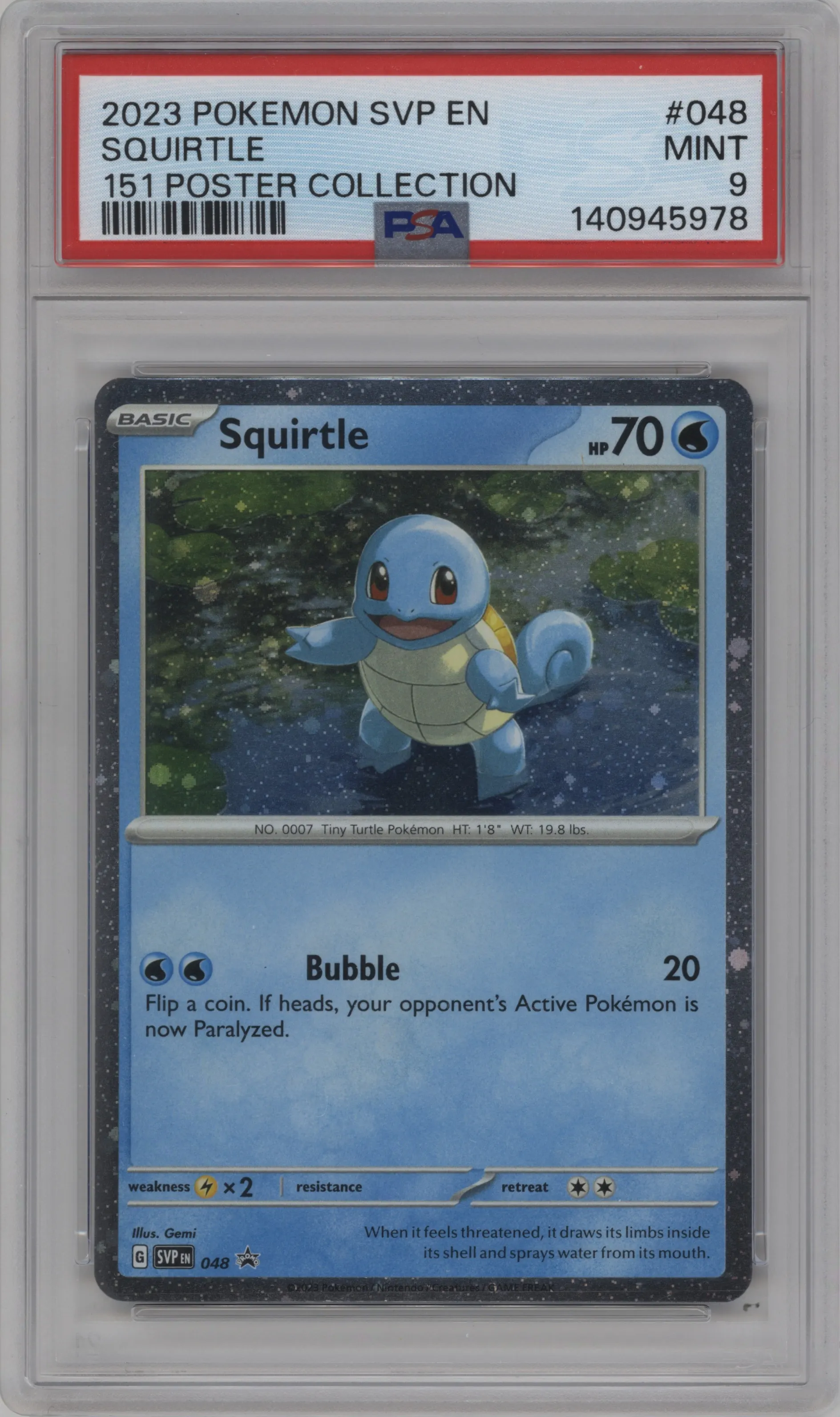 2023 Pokemon SV Squirtle 151 Poster Collection #048 PSA 9