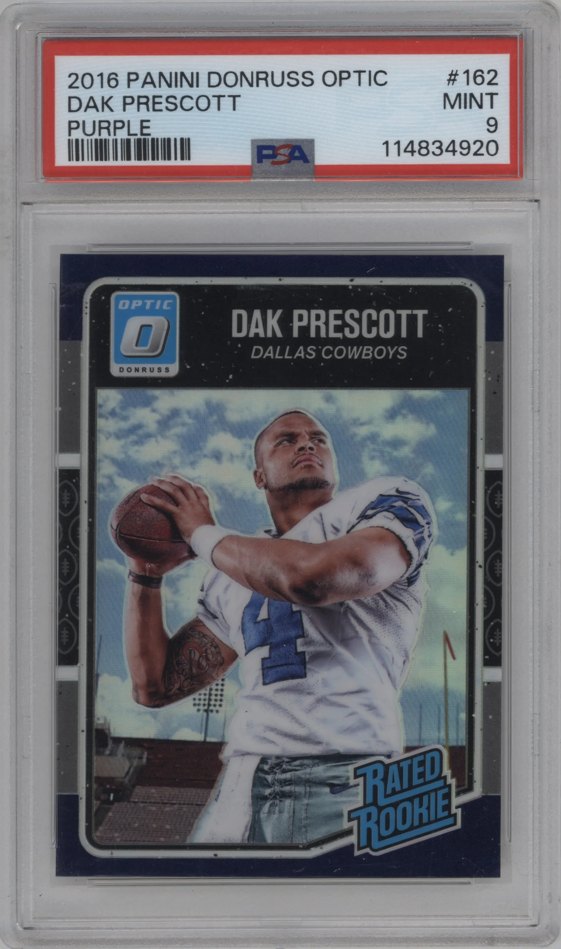 2016 Panini Donruss Optic Rated Rookie Dak Prescott Purple PSA 9