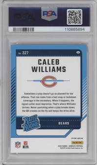 Caleb Williams from the 2024 Donruss set featuring a Red Pandora parallel graded by PSA and given an overall grade of 10.