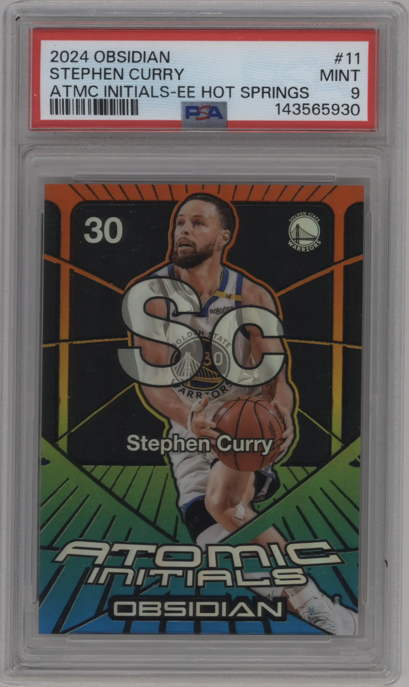 2024 Panini Obsidian Atomic Initials Stephen Curry Electric Etch Hot Springs #11 PSA 9