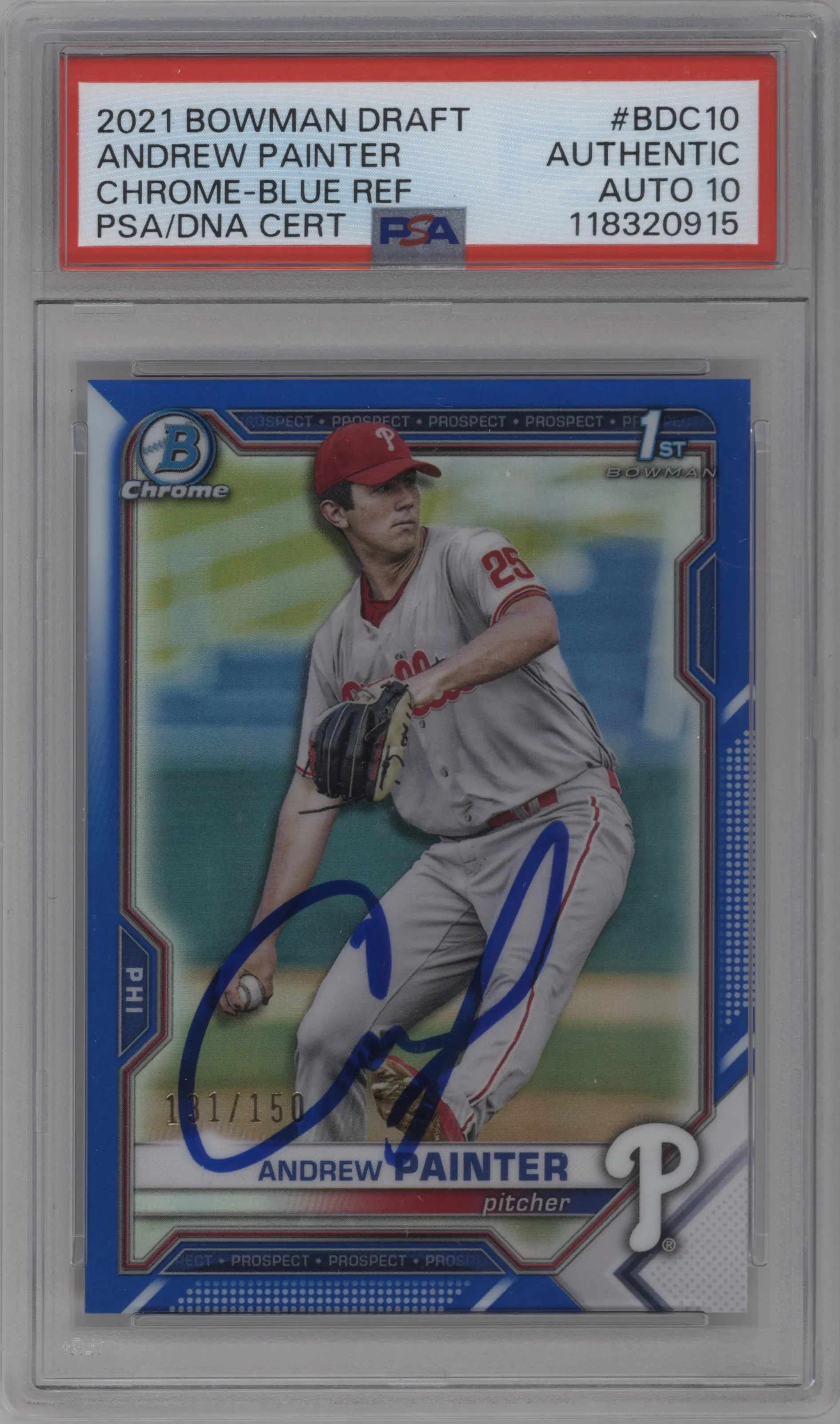 2021 Bowman Draft Chrome Andrew Painter Blue Refractor PSA AUTHENTIC #BDC-10 PSA