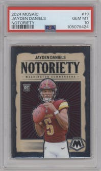 Jayden Daniels from the 2024 Panini Mosaic set graded by PSA and given an overall grade of 10.