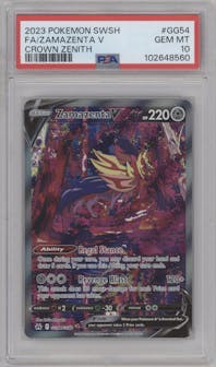 Zamazenta V from the 2023 Pokemon SWSH set graded by PSA and given an overall grade of 10.