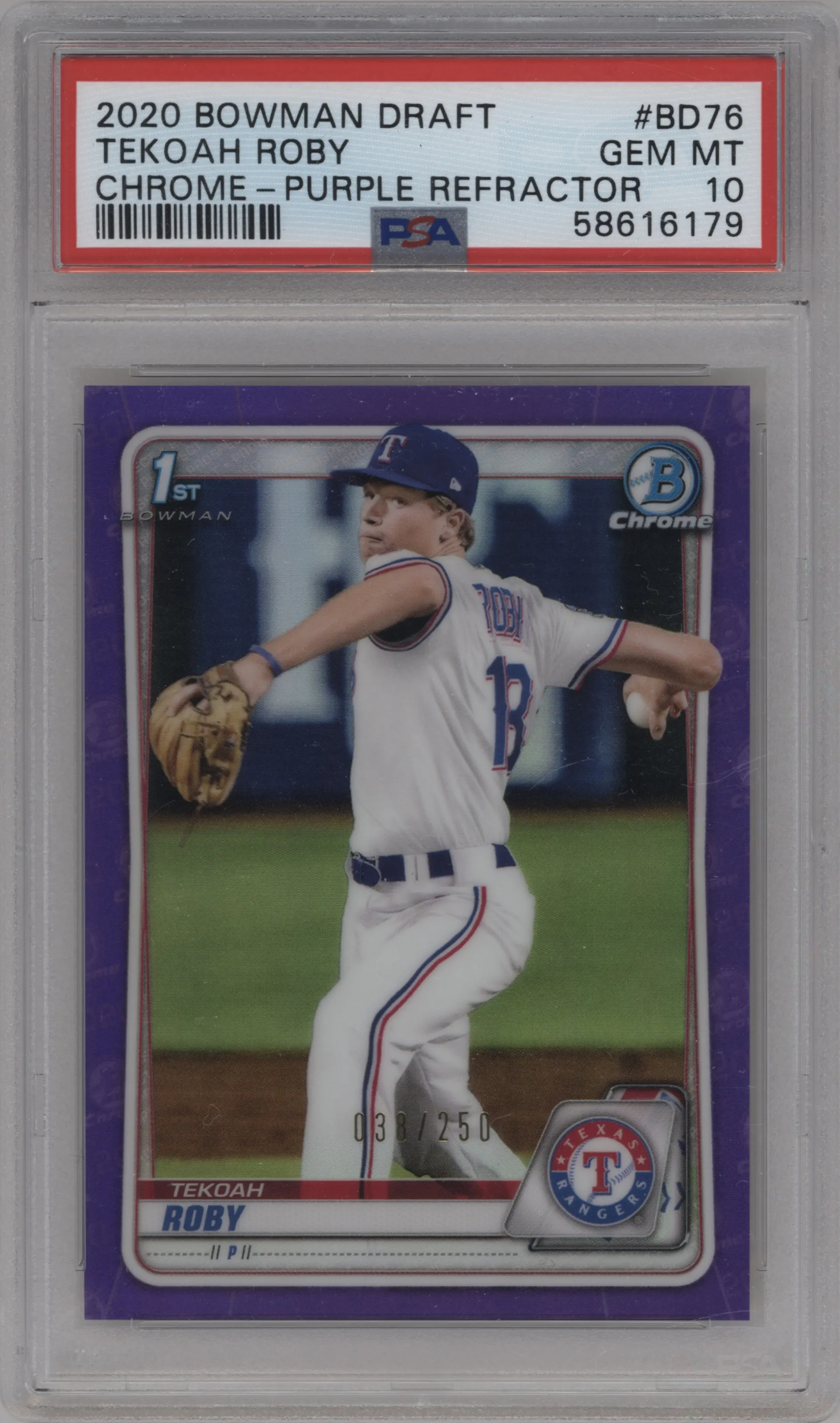 2020 Bowman Draft Chrome Tekoah Roby Purple Refractor PSA 10