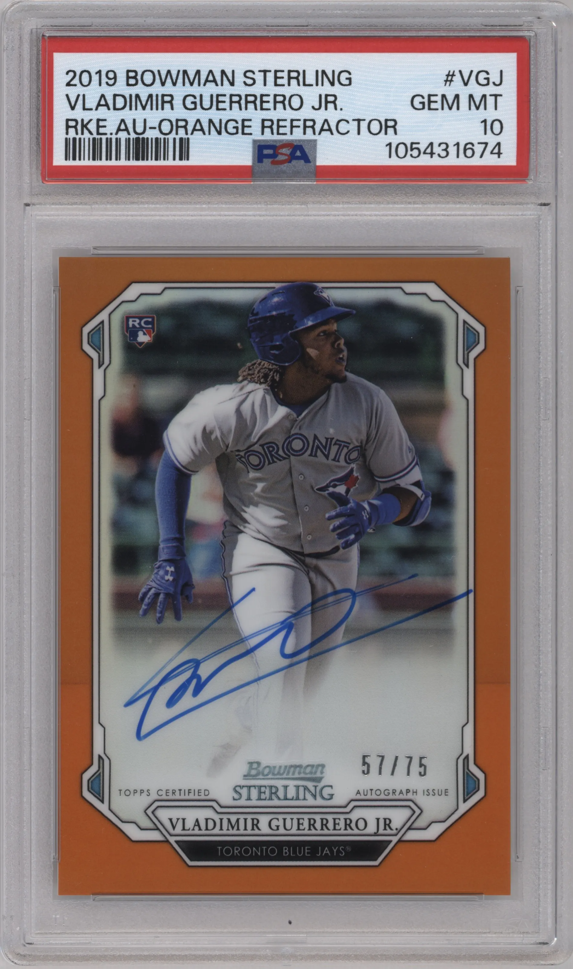2019 Bowman Sterling Rke.Auto Vladimir Guerrero Jr. Orange Refractor PSA 10
