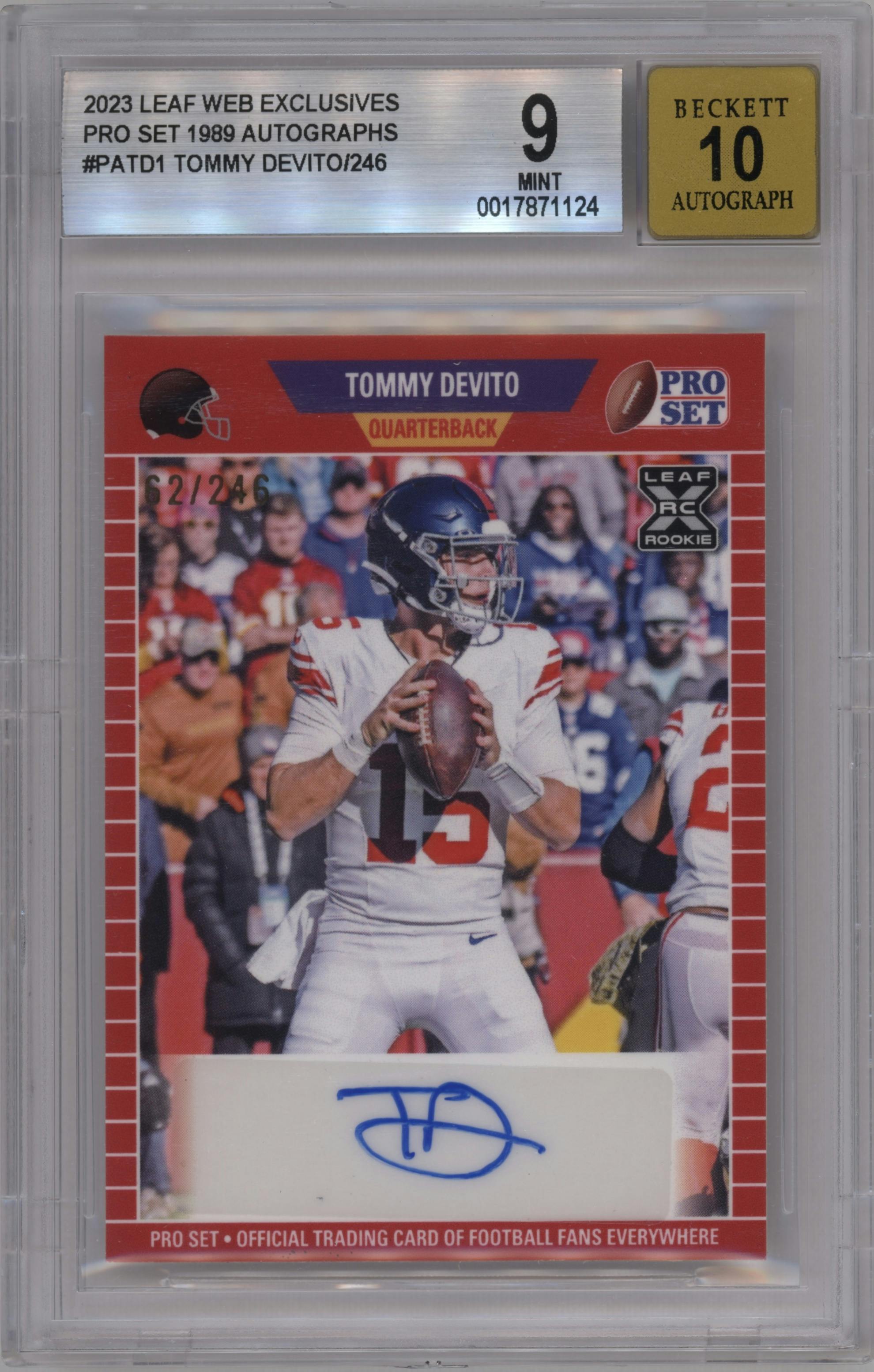 Tommy DeVito from the 2023 Leaf Web Exclusives set graded by Beckett and given an overall grade of 9.
