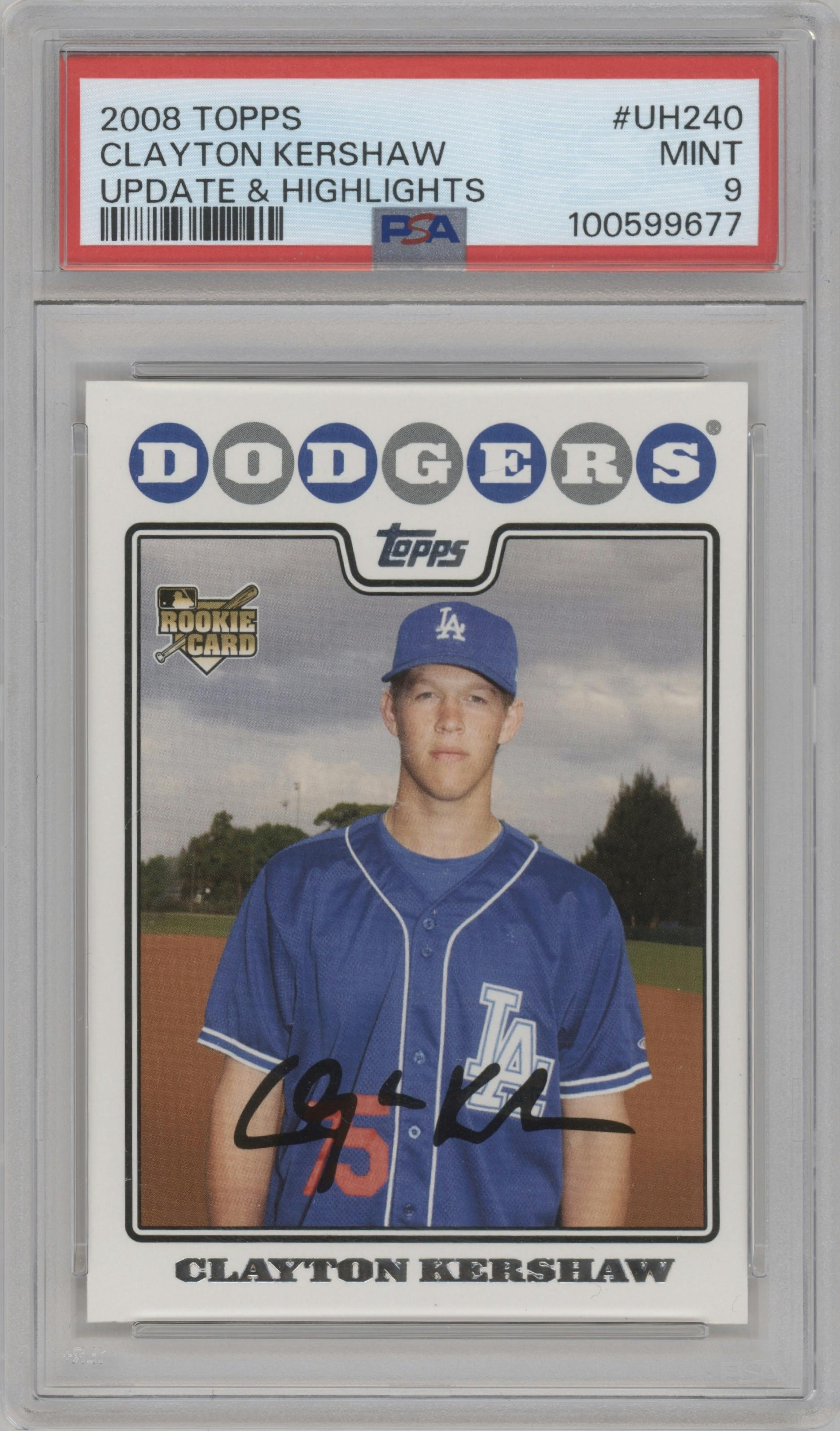 Clayton Kershaw from the 2008 Topps Updates & Highlights set graded by PSA and given an overall grade of 9.