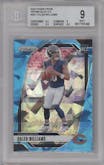 Caleb Williams from the 2024 Panini Prizm set featuring a Blue Ice parallel graded by Beckett and given an overall grade of 9.