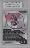 Caleb Williams from the 2024 Panini Prizm set featuring a Blue Ice parallel graded by Beckett and given an overall grade of 9.