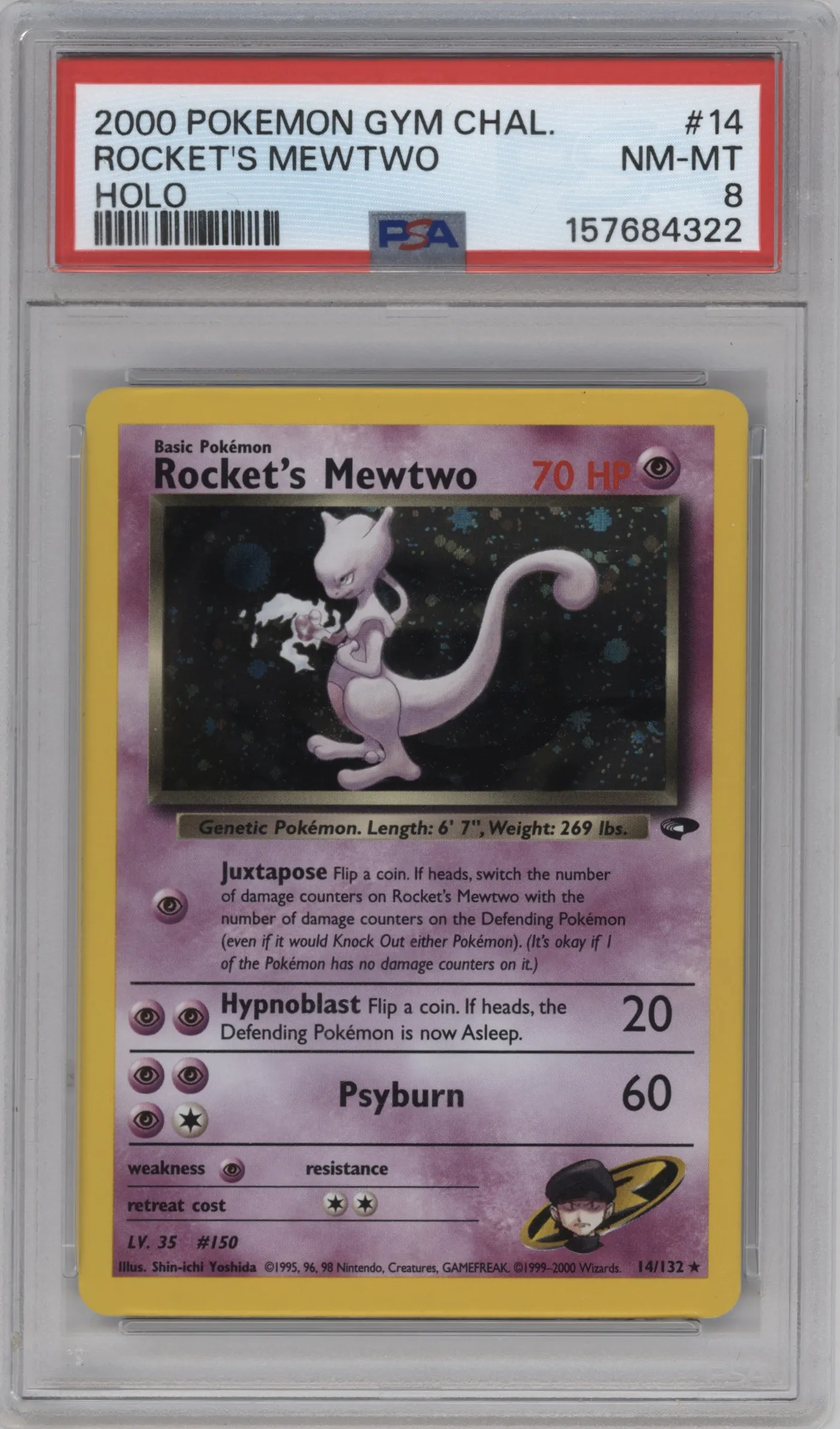 2000 Pokemon GH Gym Challenge Rocket's Mewtwo #14 PSA 8