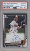 Connor Norby from the 2021 Bowman Draft set graded by PSA and given an overall grade of 10.