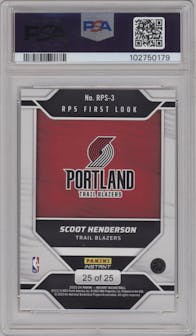 Scoot Henderson from the 2023-24 Panini Instant RPS First Look set featuring a Red parallel graded by PSA and given an overall grade of 8.