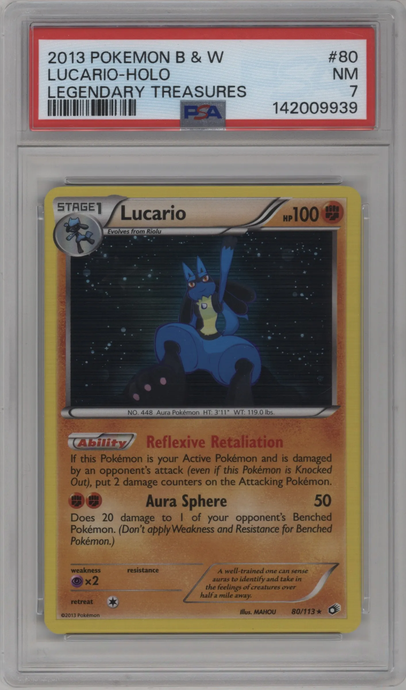 2013 Pokemon B&W Legendary Treasures Lucario #80 PSA 7